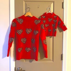 Sparkle in Pink matching “Mommy and Me” red cheetah heart sweaters